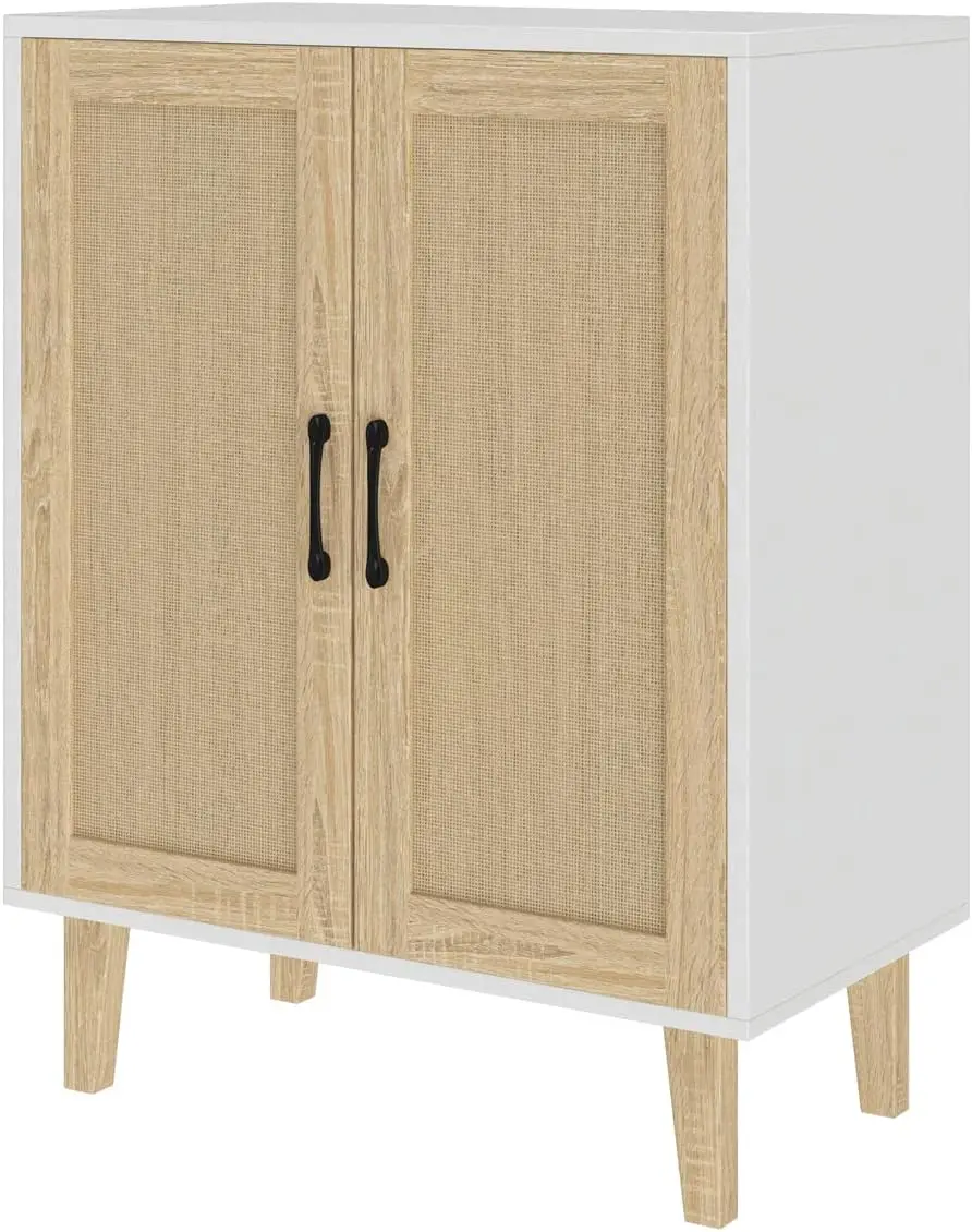 

Buffet Cabinet Sideboard with Rattan Decorated Doors Kitchen Storage Cupboard Accent Cabinet (White)