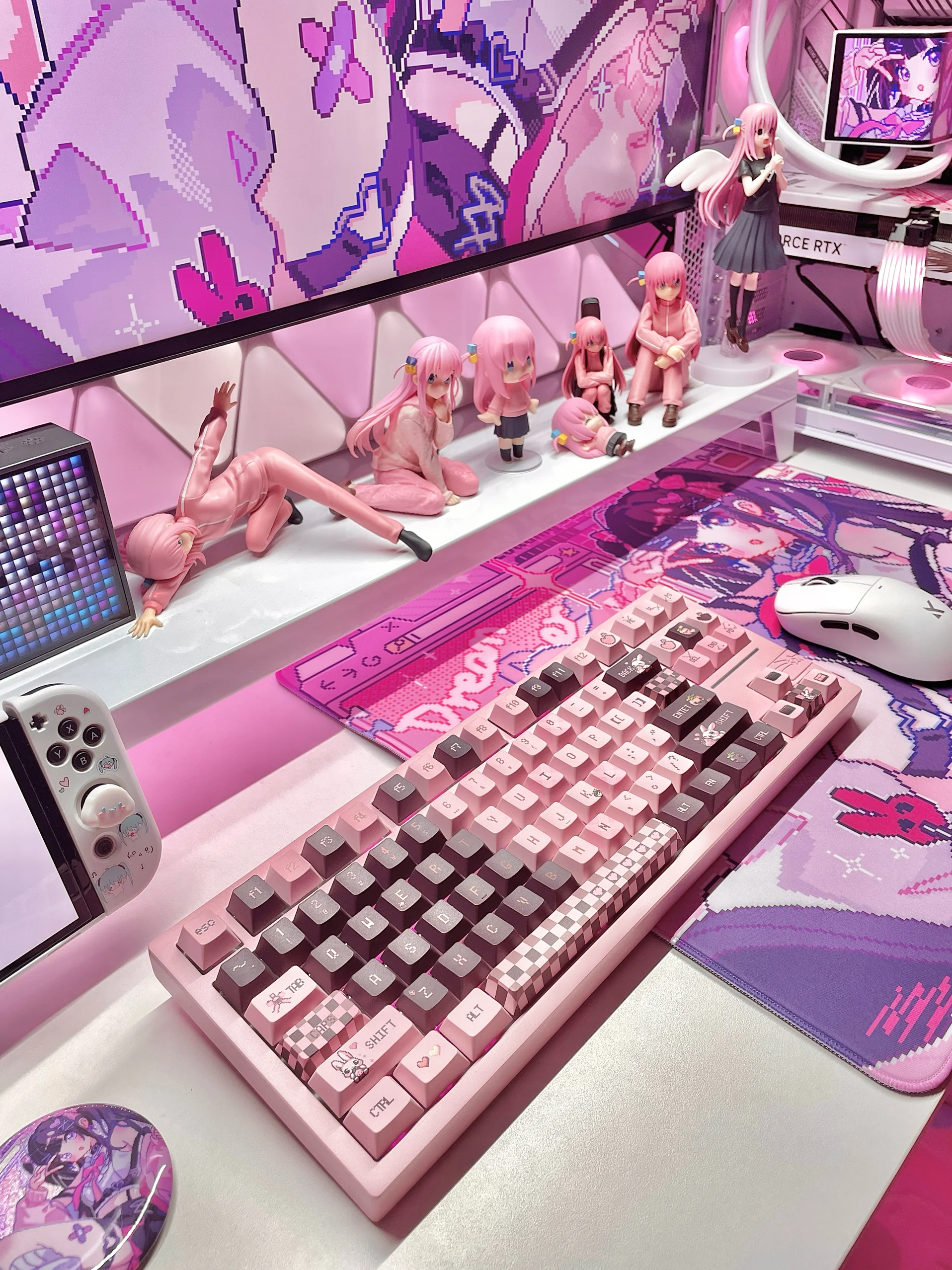 Comer uma morango keycap pixel vento split teclado rosa café morango keycap duas cores combinando doce vento fresco original eoa