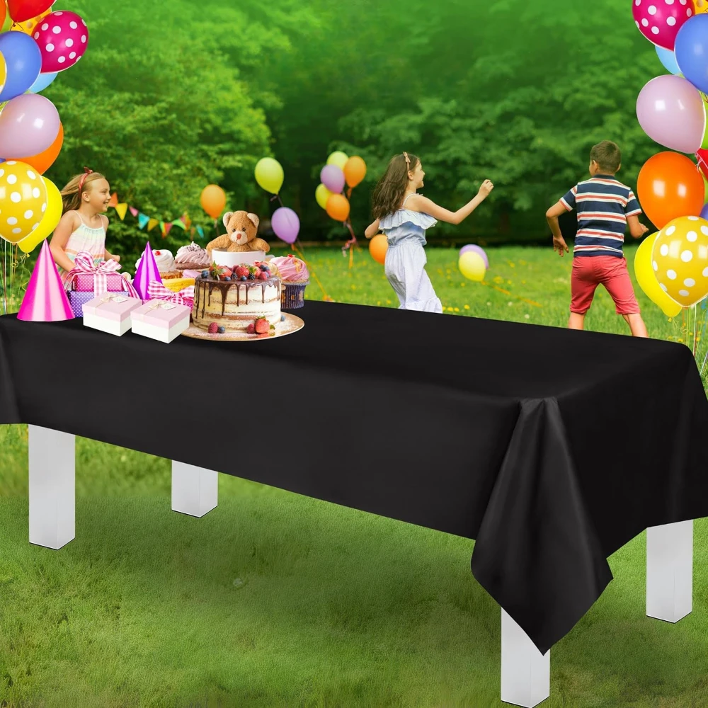 54x108Inch Black Tablecloth Plastic Disposable Tablecloths Rectangle Solid Color Smooth Table Covers for Birthday Wedding Party