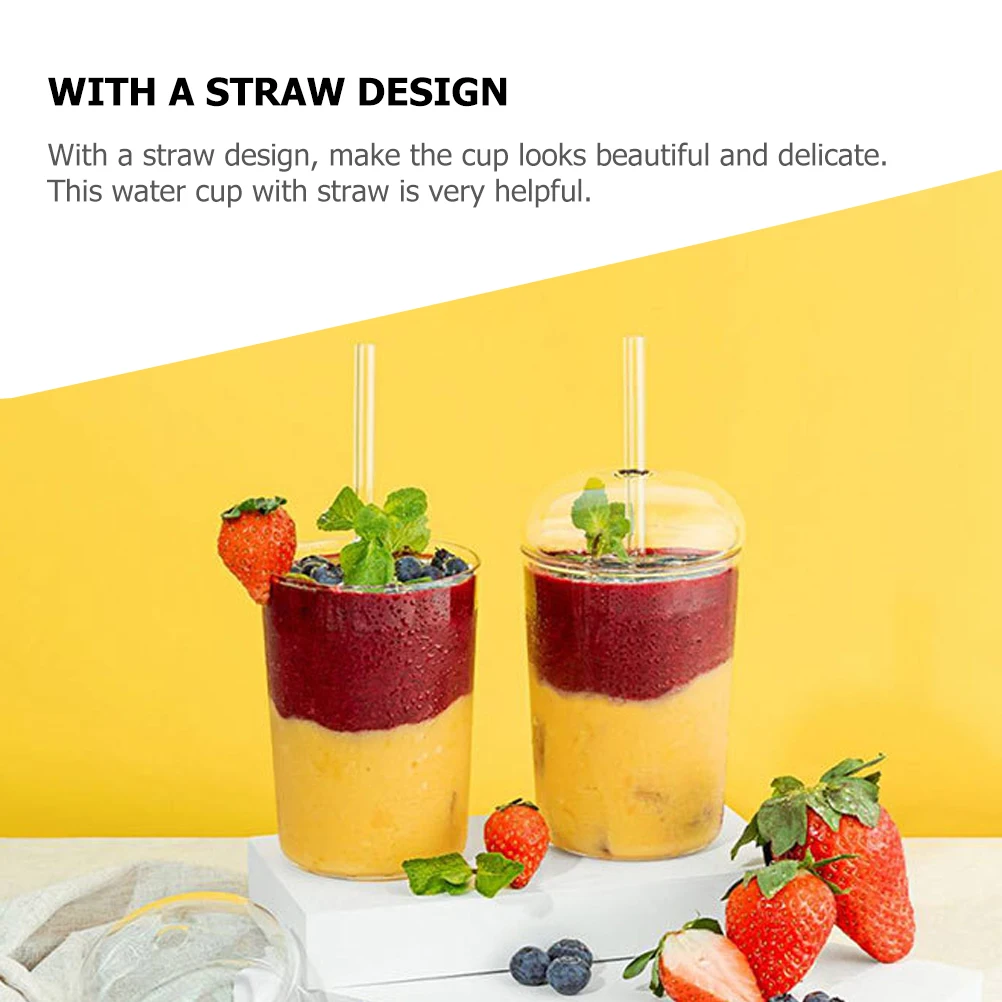 

2 комплекта стеклянных стаканов с соломинкой, прозрачные стаканы для питья для кофе, сока, молока, декоративные стеклянные кружки для напитков, бытовые многоразовые