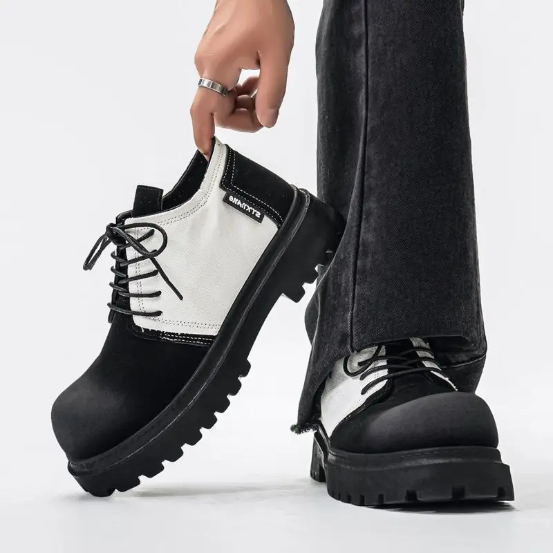 أحذية جلدية ريترو كبيرة الرأس موضة ديربي أحذية مصمم اليد القيام منصة قديمة أحذية رياضية رجالية فاخرة رجل عمال الأحذية #4