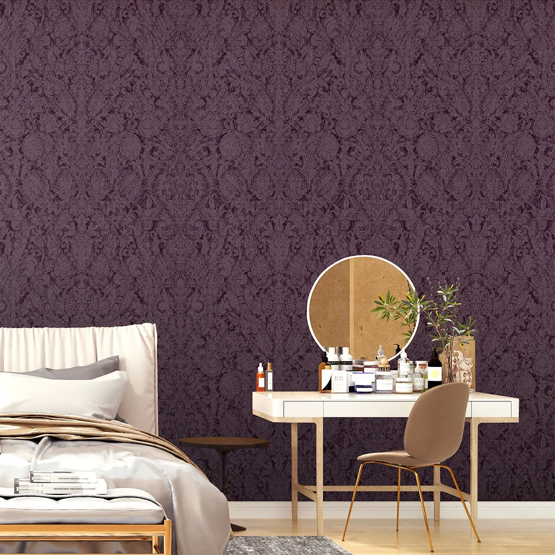 Romantic French Gilded Non Woven Wallpaper Thickened Living Room Sofa TV Background Wall Bedroom Headboard Purple