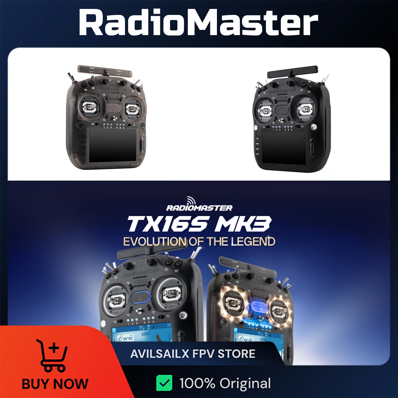 

RadioMaster TX16S MK3 Radio Controller 2.4GHz ExpressLRS 16CH 5-inch IPs touchscreen Transmitter Remote Control