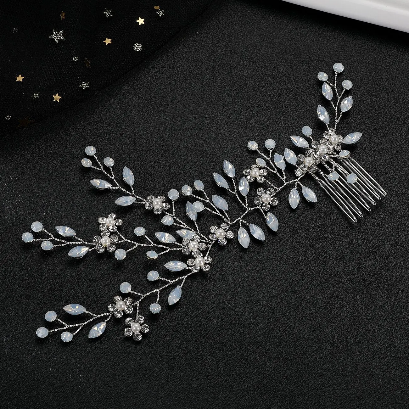 Silver Color Hair Comb Bride Tiaras Headdress Floral Pearl Hairpin Girls Prom Crown Wedding Hair Jewelry Party Gift For Women