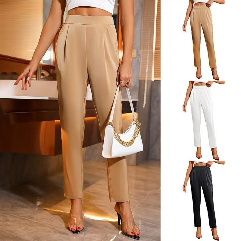 

High Waist Straight Leg Pants with kets for Women Autumn Thin Formal Trousers Ladies Premium Faion Long Pants