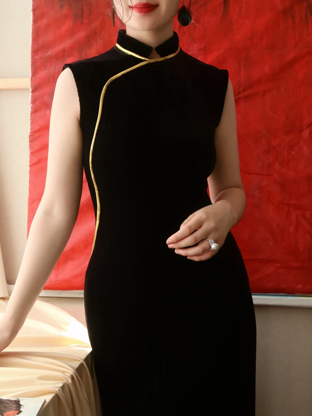 

Женское бархатное длинное платье-ципао TAORAN в традиционном китайском стиле, повседневное, с высоким разрезом, длинное платье-сарафан