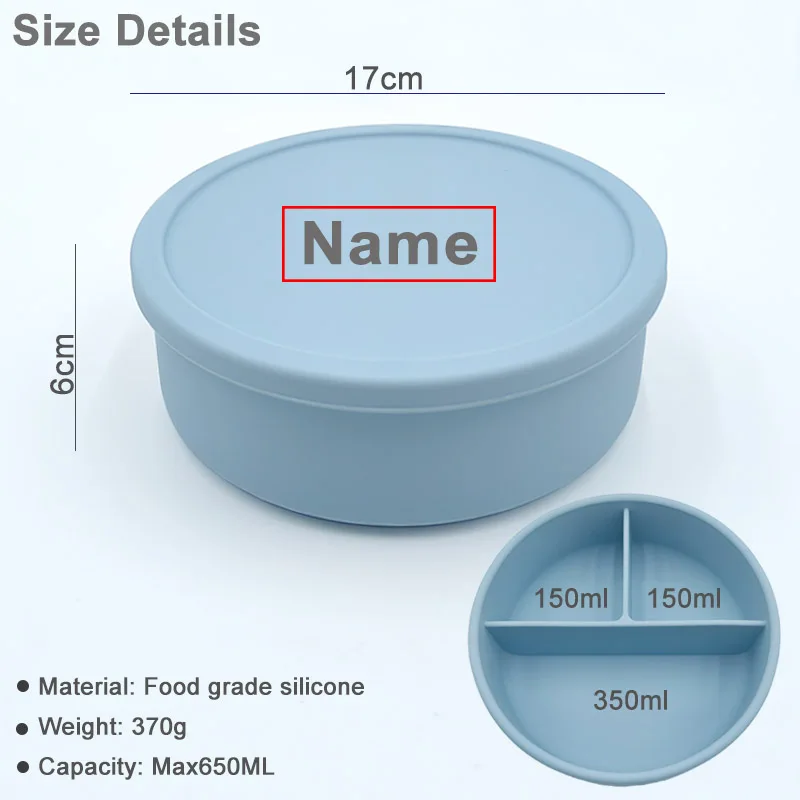 Personalized Name 3 Compartment Lunch Box For Kids Leak Proof Baby Food Storage Containers Baby Feeding Bowl Silicone Food Box