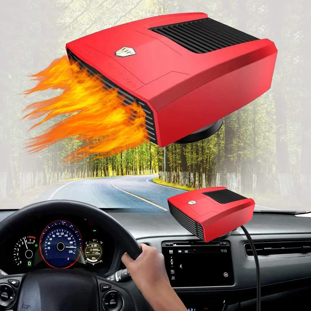 Car Heater, 12V 180W Portable Heater Fan Windshield Defogger and Defroster Heating & Cooling Fan Rotary Base(Red)