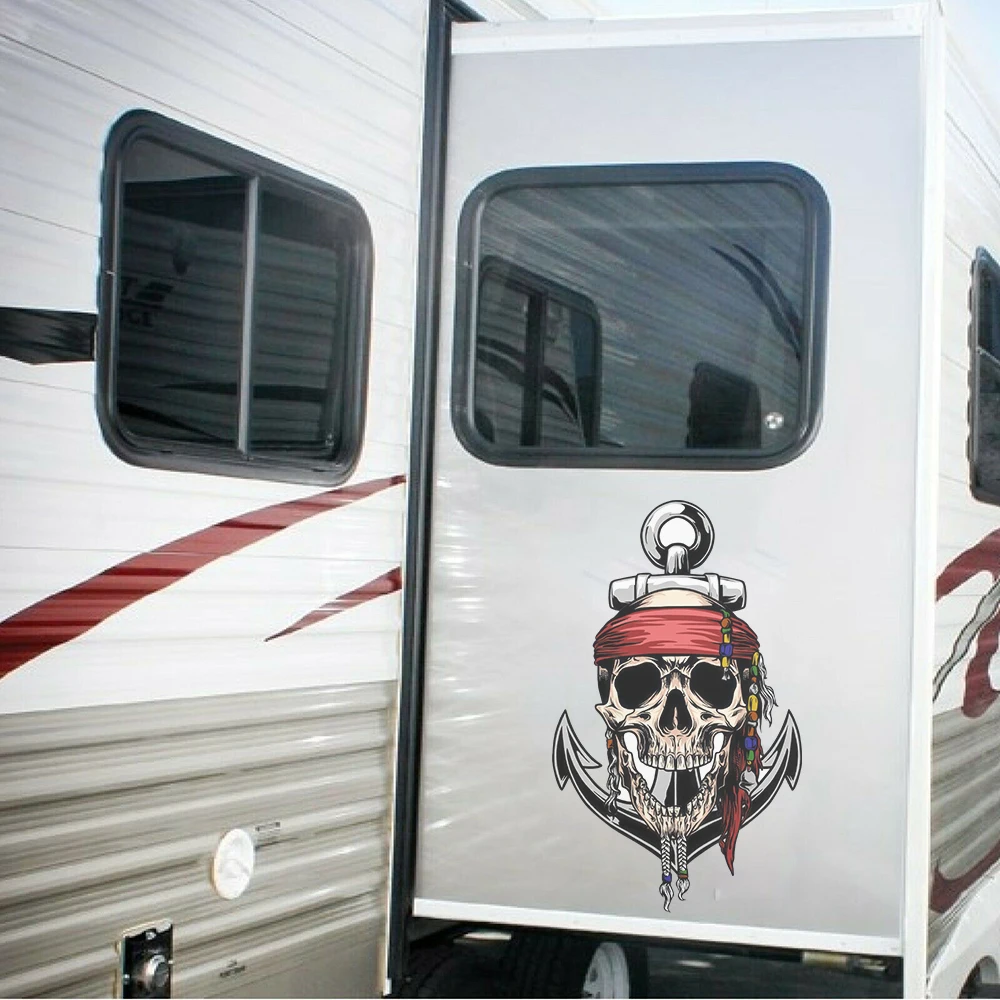 Skull Pirates with Anchor Car Sticker Decalf Auto Vehicle Bumper Hood Bonnet Windshield Windscreen Door Offroad Camper Decor