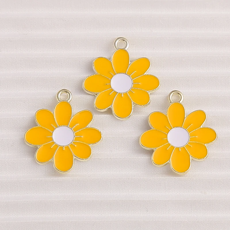 10 Stück 19 x 22 mm niedliche Emaille-Blumen-Charms-Anhänger für Schmuckherstellung, Tropfen-Ohrringe, Halsketten, Armbänder, DIY-Bastelzubehör – Detail 4