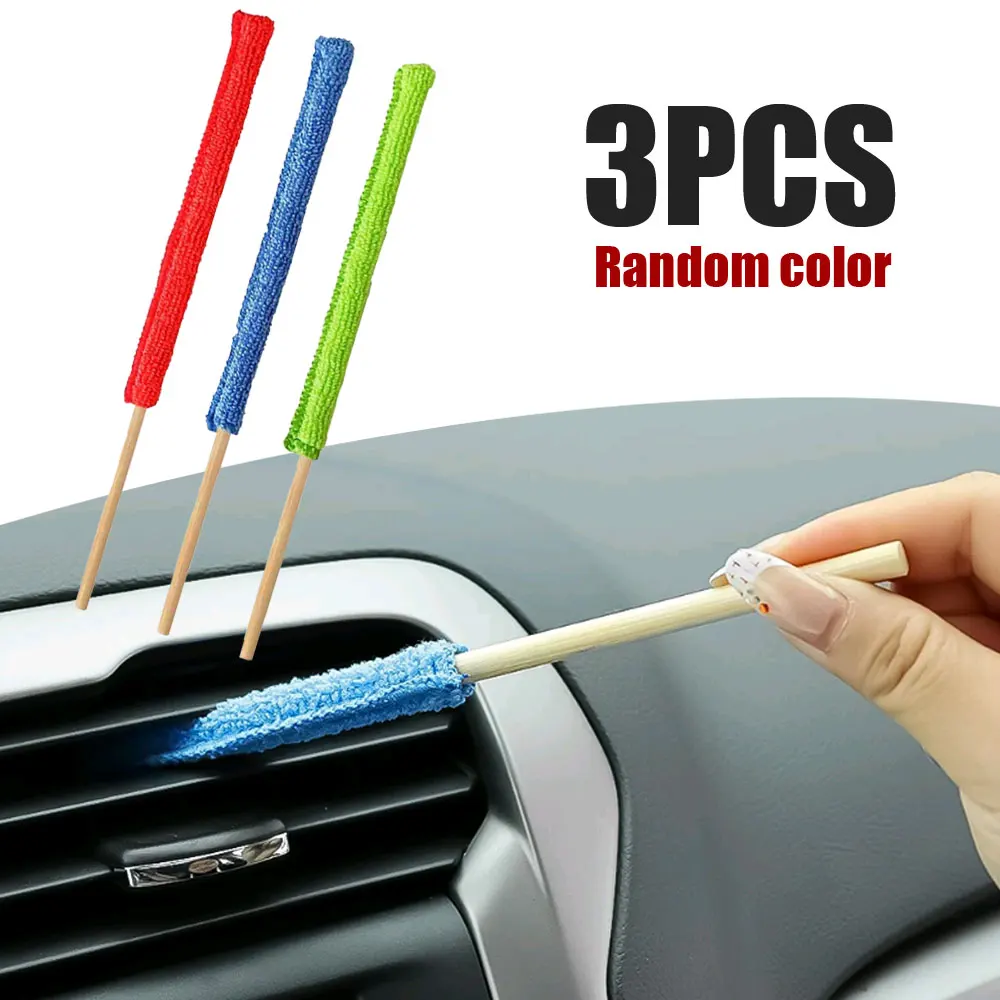 

3Pcs Microfiber Car Detail Cleaning Brush Long Handle Air Conditioner Blind Narrow Dust Collector Stick Wash Cloth Brushes Tool