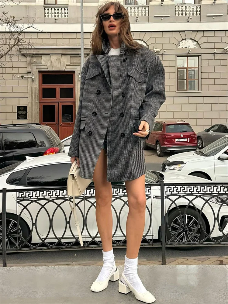 Tossy Elegant Commute Lapel Overcoat Jackets Women's Patchwork Loose Long Sleeve Pocket Luxury Coat Winter Female Jackets Coat