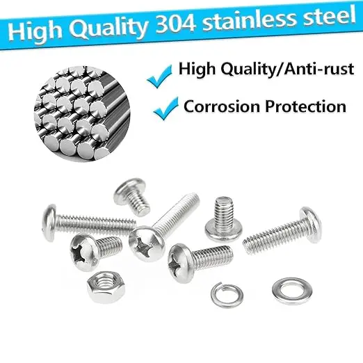Picture 4: 320PCS M3 Phillips Pan Head Machine Screws, Metric Screws Bolts Washers Nuts Kit, 304 Stainless Steel with Spring Washer