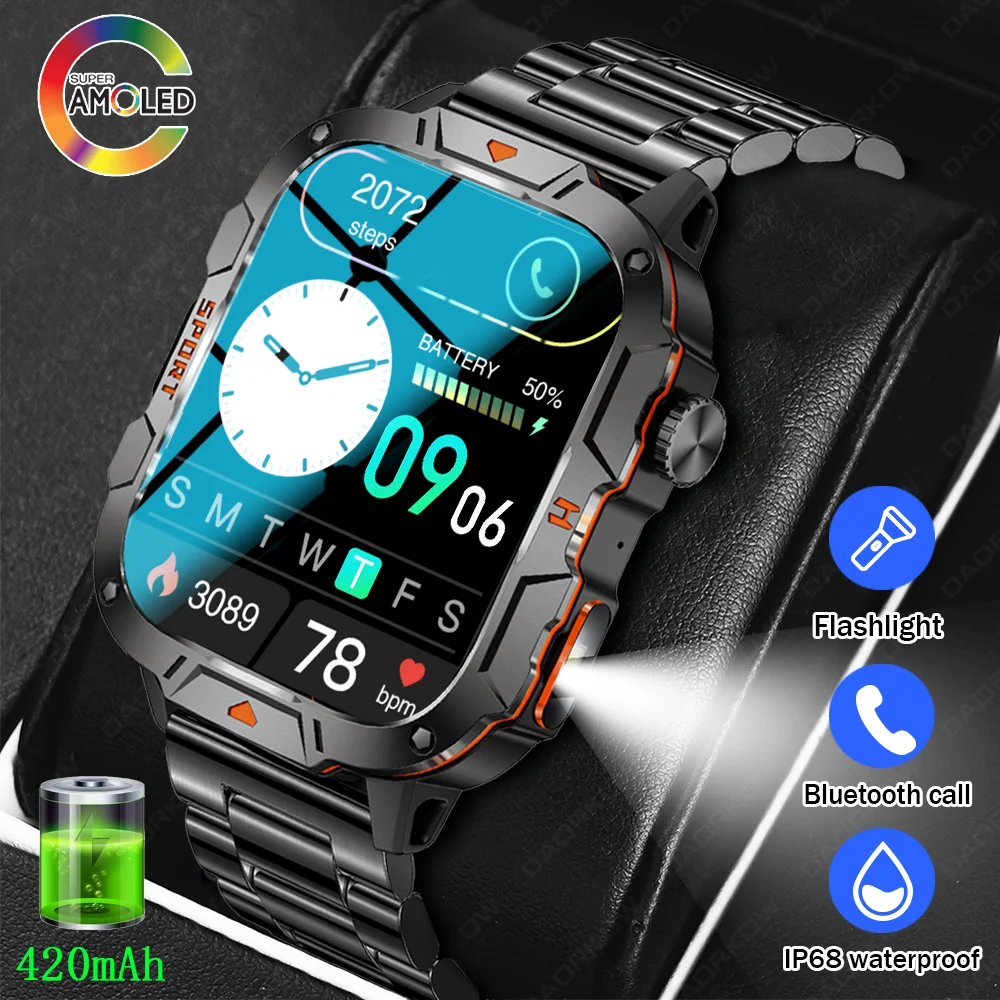 

2024 New Outdoor military Smartwatch Men IP68 Sport Fitness Heart Rate Tracker Health Monitor 1.96 "BT Call Smartwatch Android