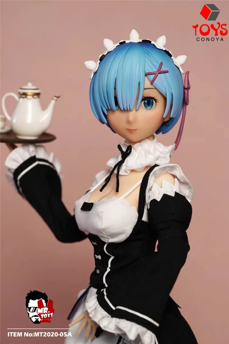 MR.TOYS MT2020-05 1/6 Anime Girl Rem Ram Maid Head Carving Model Fit 12'' Female Soldier Action Figure Pale Body