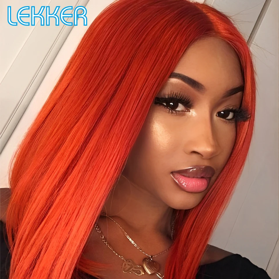 

Lekker Orange Ginger Bone Straight 13x1 T Part Lace Front 100% Human Hair Wig For Women Brazilian Remy Hair Colored Long Bob Wig