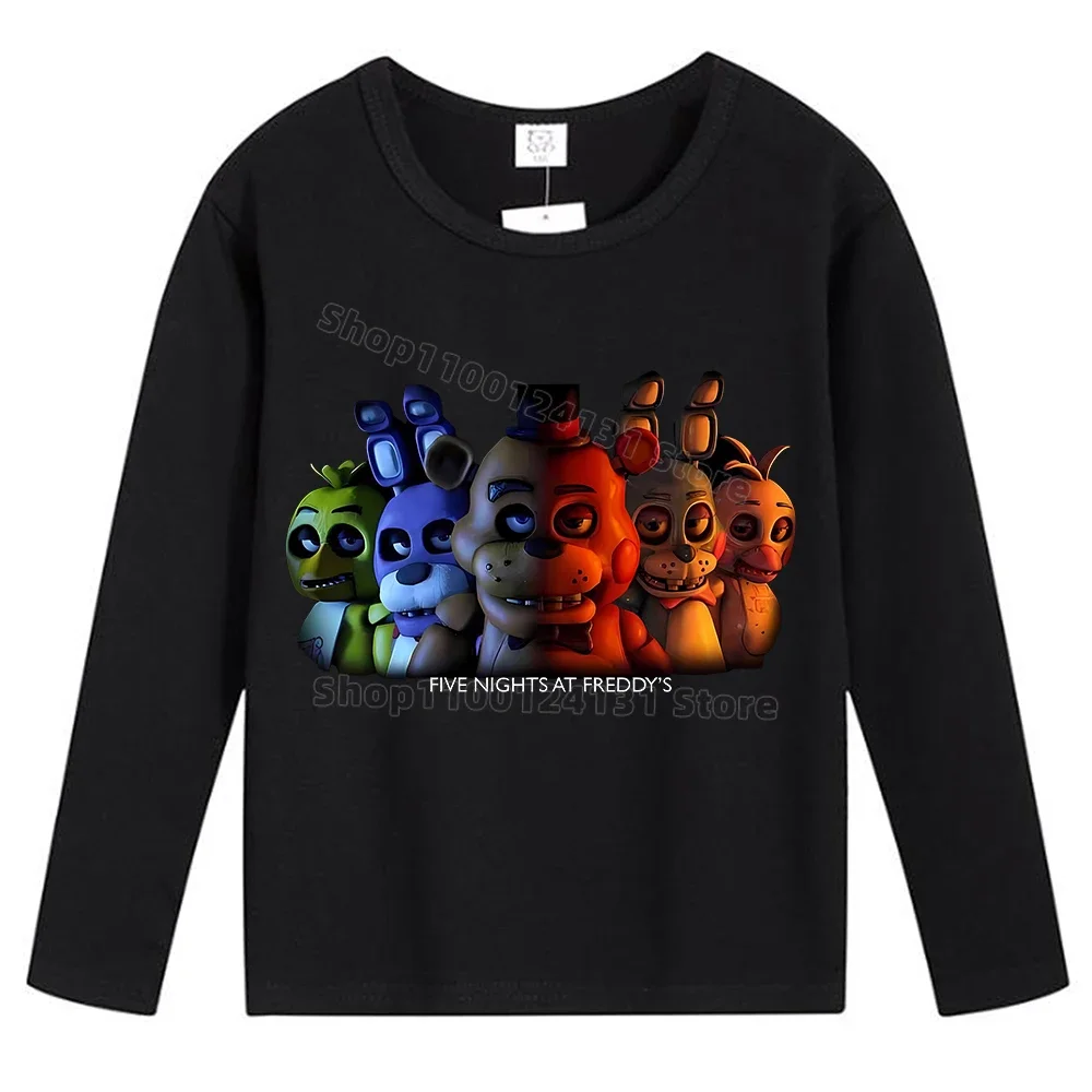 Maglietta Fnaf abbigliamento per bambini maglietta a maniche lunghe carina ragazzi ragazze vestiti Anime in cotone Tee comodi top Base Shirt regalo