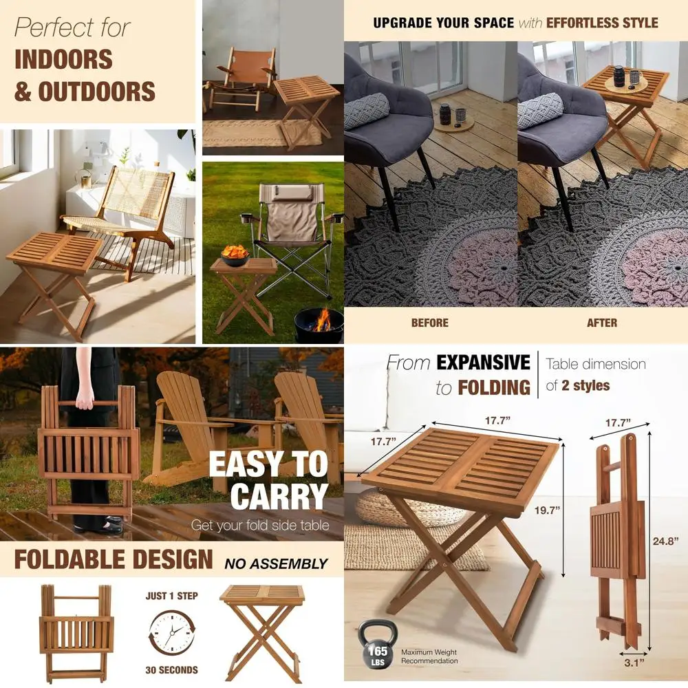 

Складной деревянный приставной столик – Премиальный портативный складной стол для использования на улице и в помещении, для патио, кемпинга и небольших помещений – Идеально подходит для...