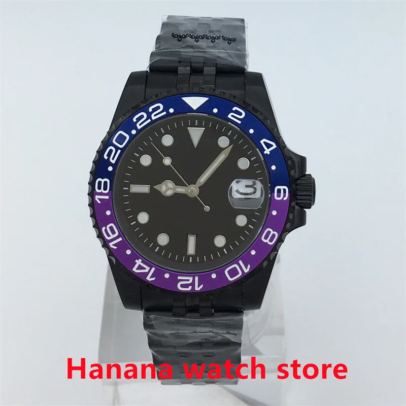 40mm black PVD case Blue purple bezel Sapphire glass NH35 PT5000 movement Mechanical automatic watch for men