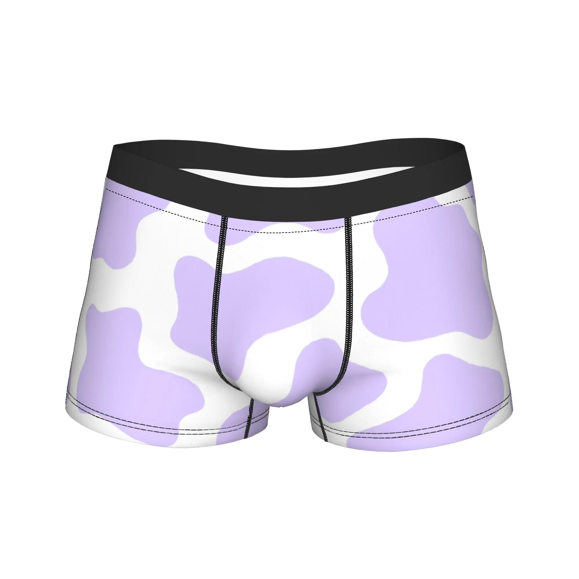 Man Purple Cow Print Cute Long Underwear  Funny Boxer Briefs Shorts Panties Male Breathable Underpants M-XXL