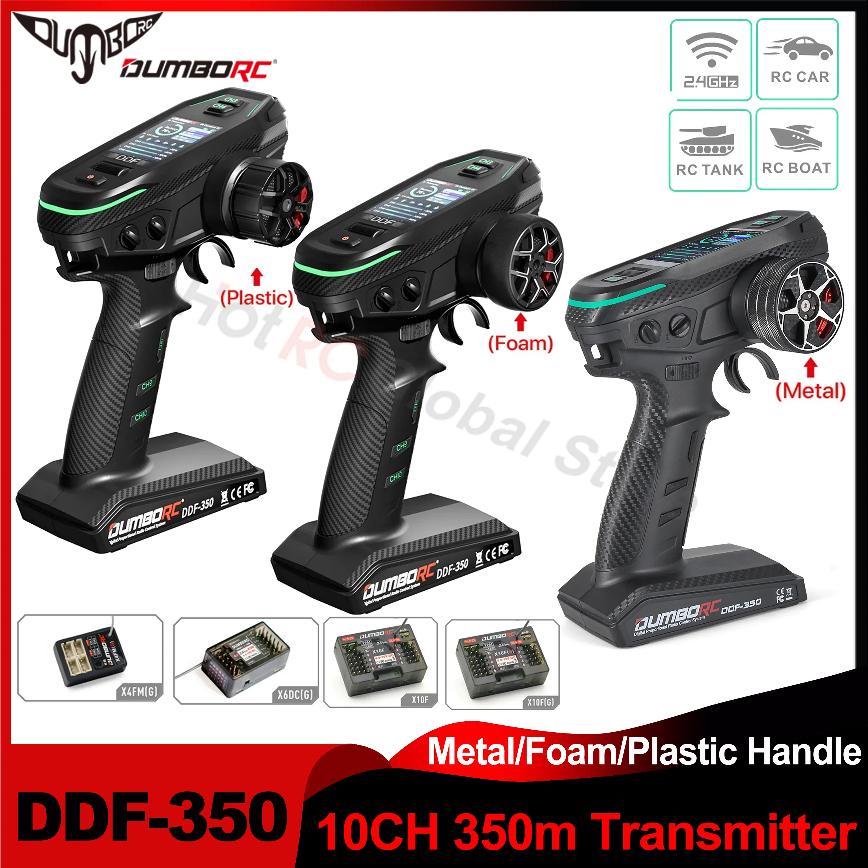 

DUMBORC DDF-350 10CH 10 Channel Transmitter with Receiver X10F X4FM X6DC Gyro 2.4G Digital Radio Remote Controller Metal Handle