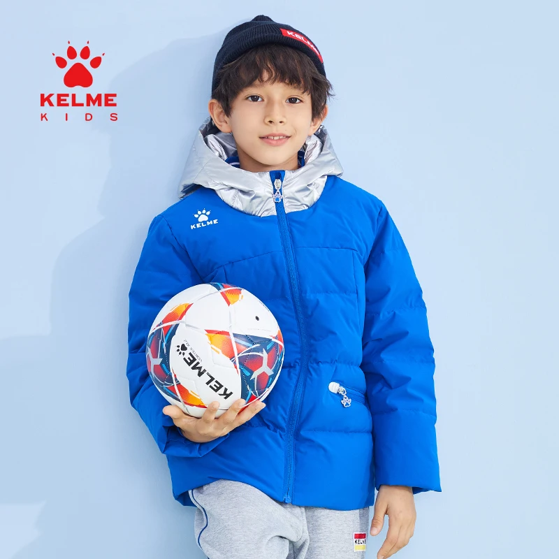 

KELME KIDS Children Thickened Down Jacket White Duck Down Hooded Sports Casual Coat Short Winter Outdoor Sports Coat 5141YR3021