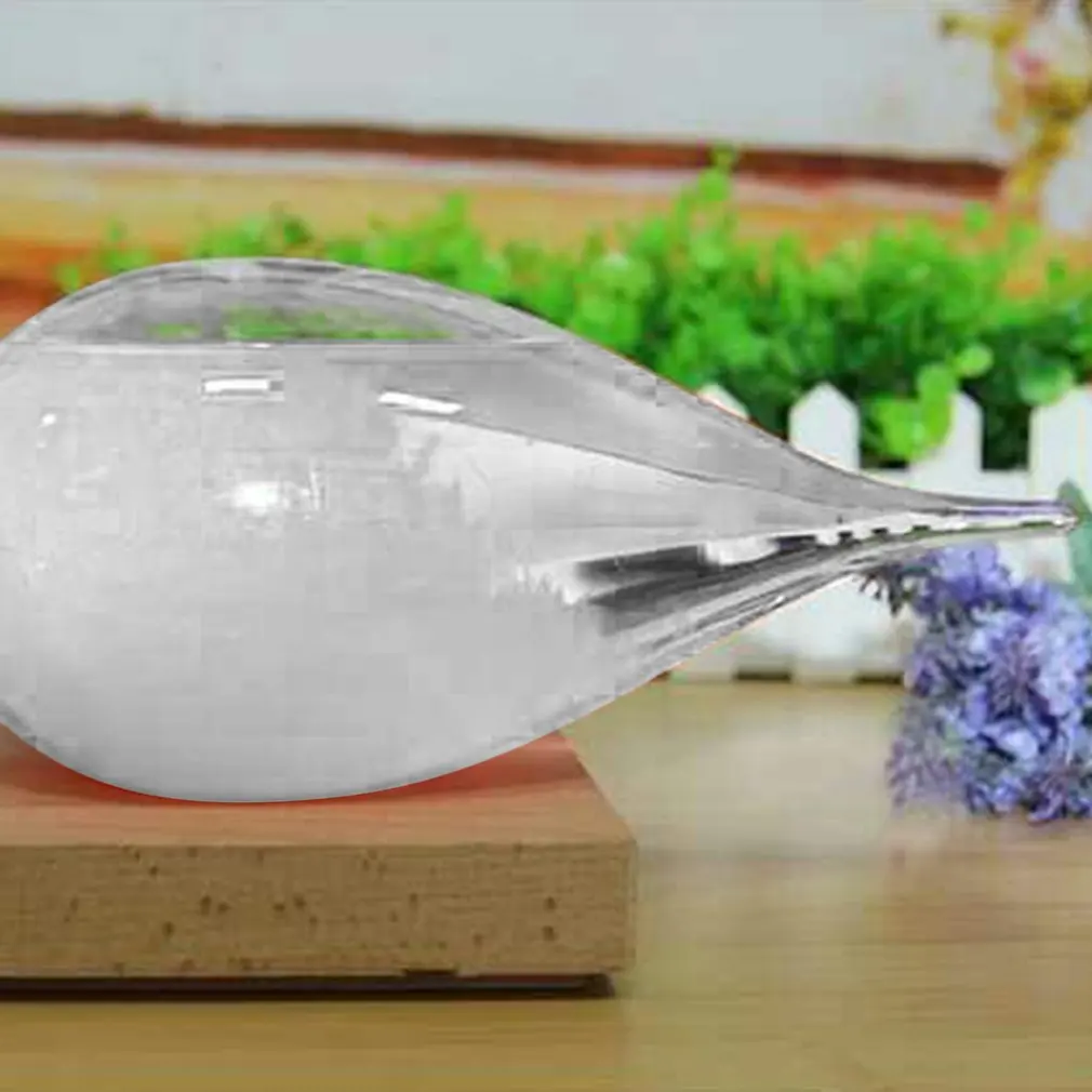 Mini botella de vidrio de tormenta de gotas de escritorio, Monitor de predicción del tiempo, barómetro con Base de madera para decoración del hogar