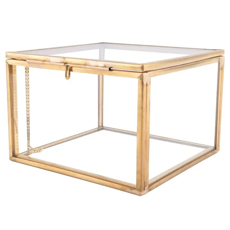 HLZS-Square Opening Glass Geometry Garden Jewelry Boxs Mirror Jewelry Storage Box Eternal Flower Decoration Box Crafts