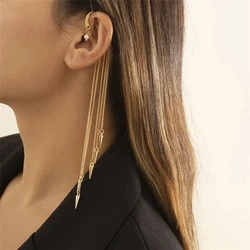 High Quality Long Tassel Clip Earring Fashion Statement Ear Cuff Fake Piercing Vintage Pendientes for Women Goth Jewelry Gift