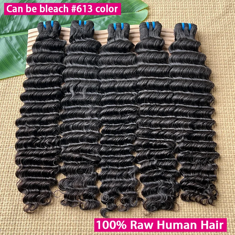 

Натуральные необработанные волосы 18A Deep Wave, 100% натуральные человеческие волосы, пучки для наращивания, кудрявые волосы для тиссажа, двойная прядь, можно осветлять # 613