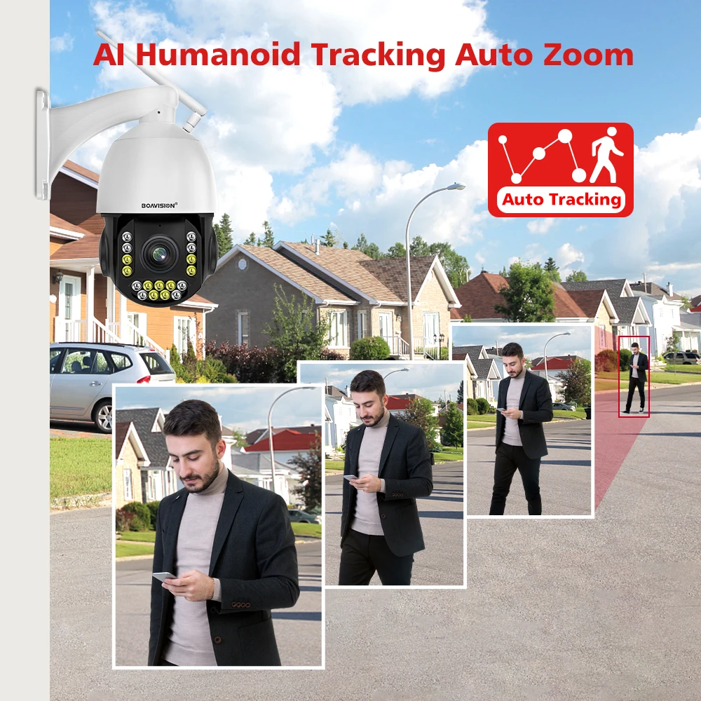 4K 8MP Outdoor Camera 4G Sim Card/WIFI/POE Humanoid Tracking 30X Zoom PTZ Speed Dome 2.4Ghz&5Ghz Dual-Band WIFI Surveillance Cam