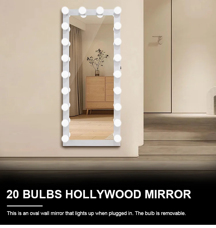 White Dimmable Hollywood Makeup Standing Mirror With 20 Bulbs