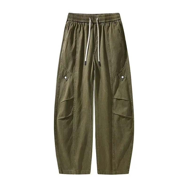 

Уличная одежда в японском стиле, плиссированные свободные прямые рабочие брюки с несколькими карманами Y2K, длинные брюки с высокой талией в ретро-тактическом стиле