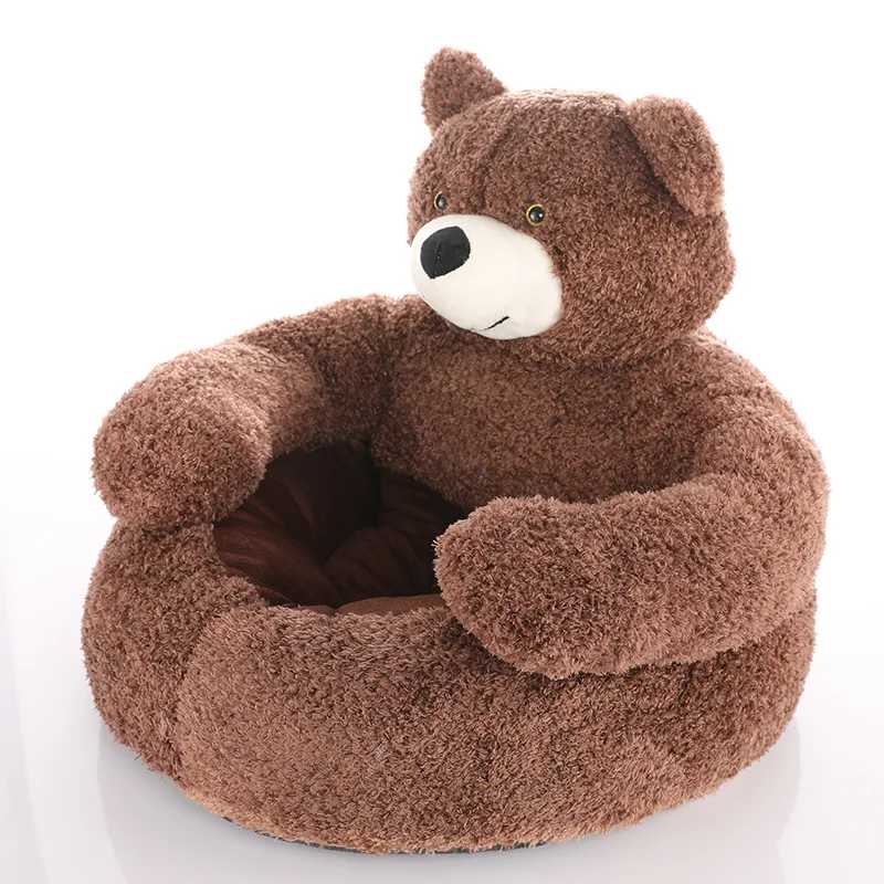 Plush Dog House Bed Winter Warm Bear Hug Semi Enclosed Cat\'s Nest Detachable And Washable Mat Small Dog Bed Sofa Pet Supplies