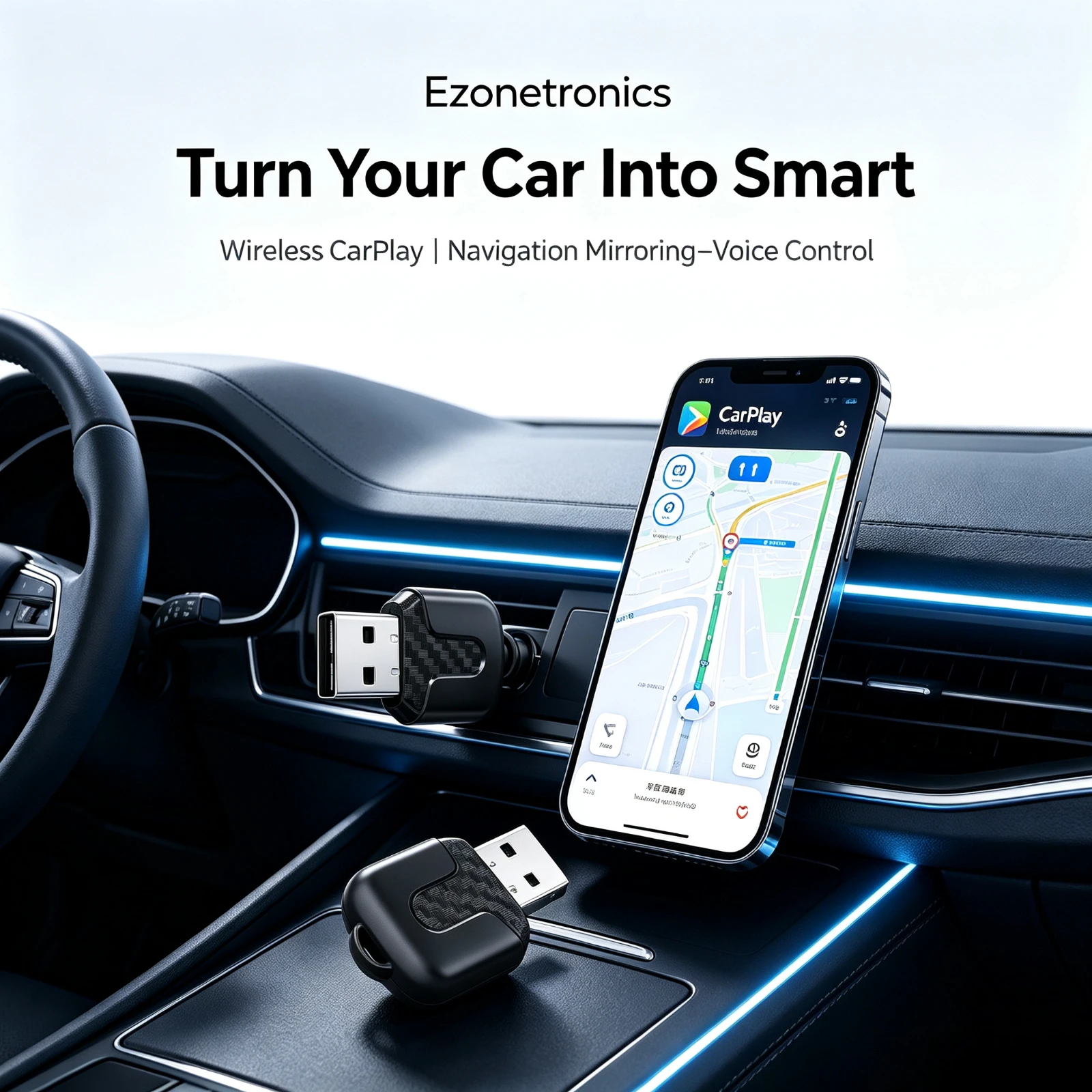 Ezonetronics 2-in-1 Wireless CarPlay Adapter USB Wired to Wireless CarPlay Converter Plug & Play Auto Connection