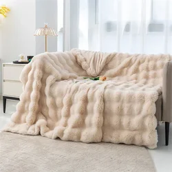 Soft and Cozy Toscana Rabbit Fur Blanket With Double-sided Bubble Fleece - Perfect for Office and Sofa Cover Warm Winter Bed