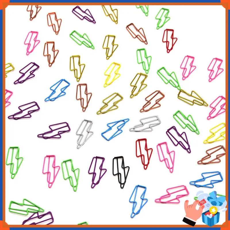 Compact 100 Pcs Lightning-Shaped Paper Clips - Metal Paperclips Set For Office, School File Organization, Desktop,Party Decor