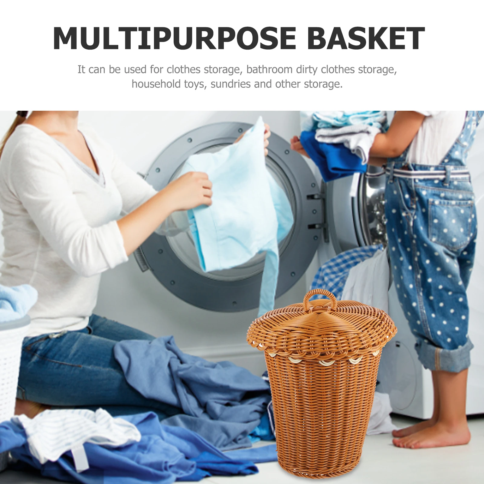 

Woven Storage Basket Multi-Function Pp Material Laundry Hamper For Home Bedroom Bathroom Clothes Organizer Household