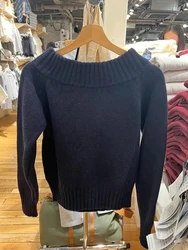 Maglione lavorato a maglia con scollo a barchetta solido Vintage donna autunno Sexy con spalle scoperte Pullover in cotone allentato top Casual semplici maglioni dolci Y2k