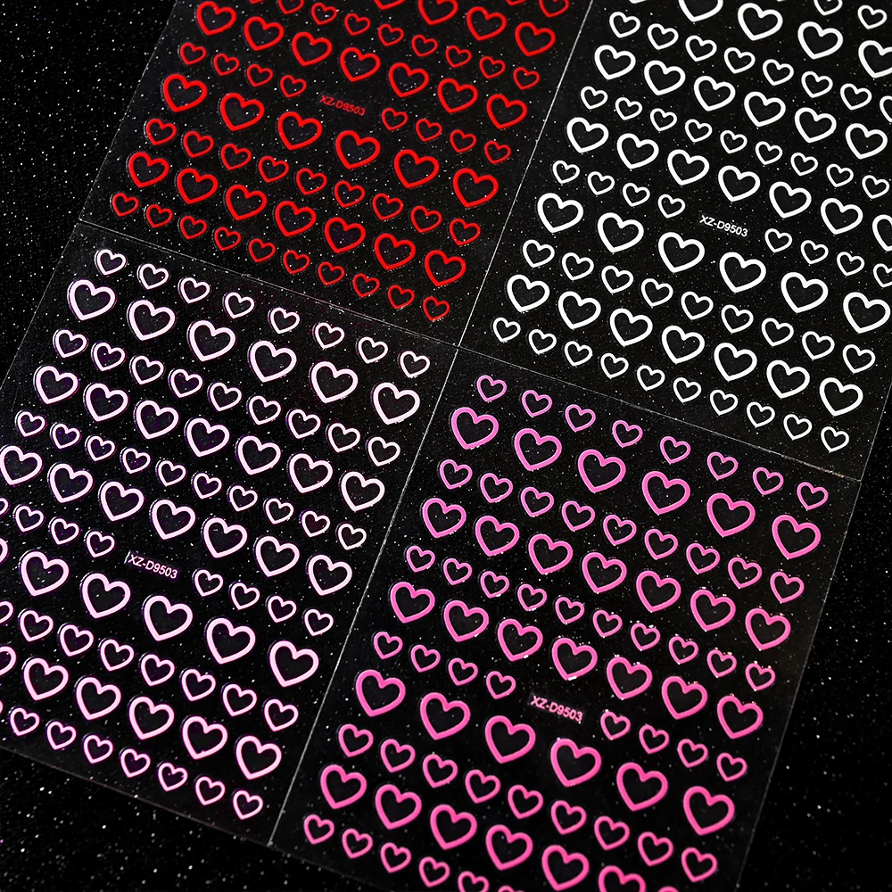 8 stks 3D Romantische Holle Liefde-Themed Nail Decals Hartvormige Nail Art Stickers Franse Lijn Sweetheart Valentijnsdag Nail Decor