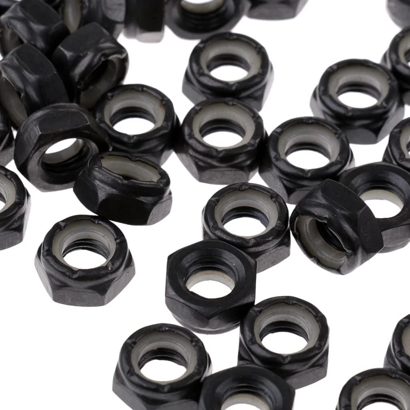 50Pcs Sturdy Skateboard Longboard Trucks Wheels Replacement Axle Nuts Hardware Black Skateboard Trucks Axle Nuts