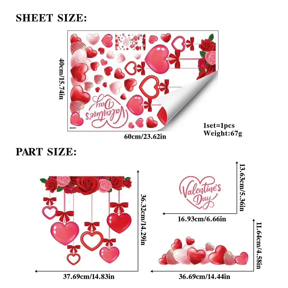 Valentines Day Decoration Size As Shown Heart Window Decals Festive Window Clings For Classrooms Window Clings Red Heart Designs