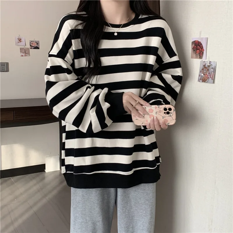 Gothic Pullover Streetwear 2024 Sweaters Women Harajuku Punk Knitted Stripes Jumper Vintage Plus Size Loose Long Sleeve Tops