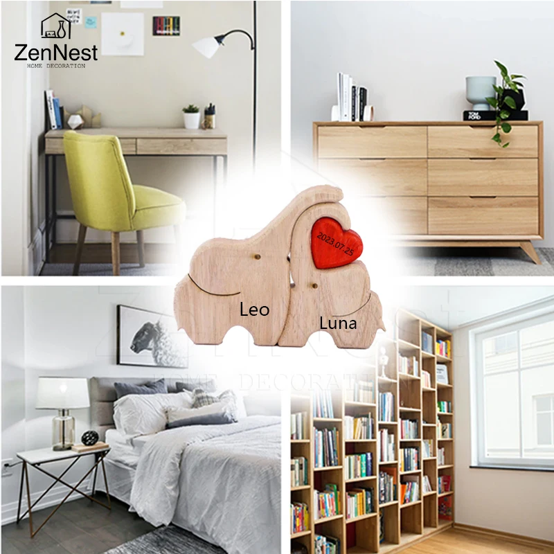Elephant Home Custom Name Puzzle Ornament DIY Wooden Elephant Puzzle Home Decor Free Custom Birthday Gift Thanksgiving Gift
