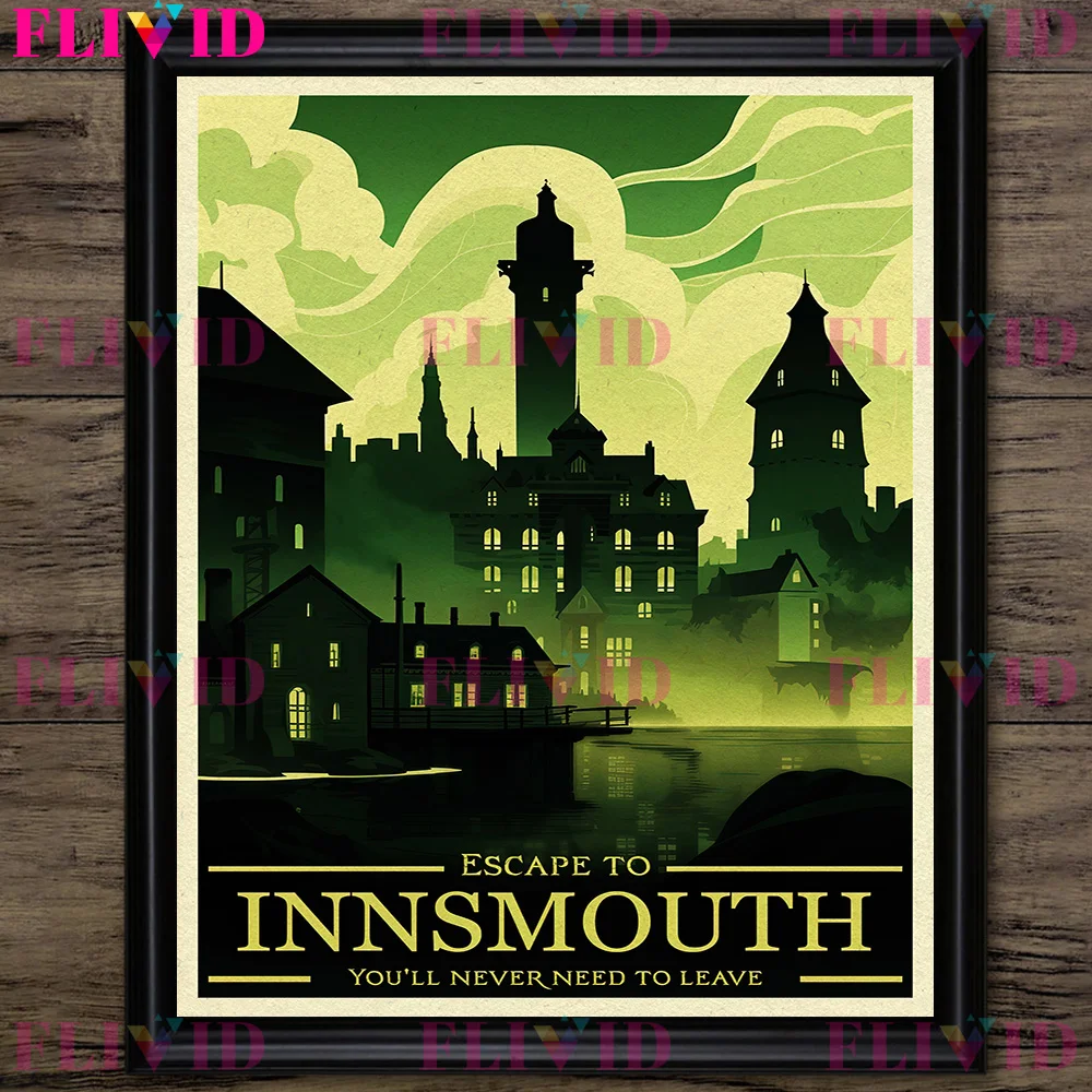Call Of Cthulhu Travel Poster,Cthulhu Mythos Art Print,Shadow Over Innsmouth,Horror Travel Wall Art Canvas Painting Home Decor - Image 3