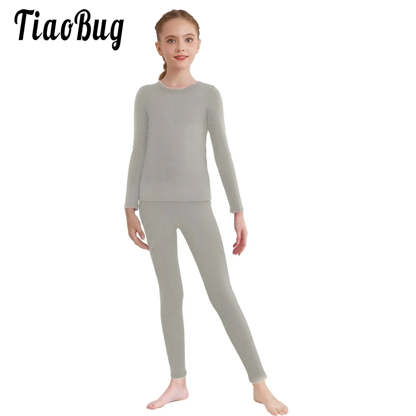 

Kids Boys Girls Winter Warm Thermal Underwear Sets Sleeping Homewear Sleepwear Long Sleeve Pullover Top Elastic Waistband Pants