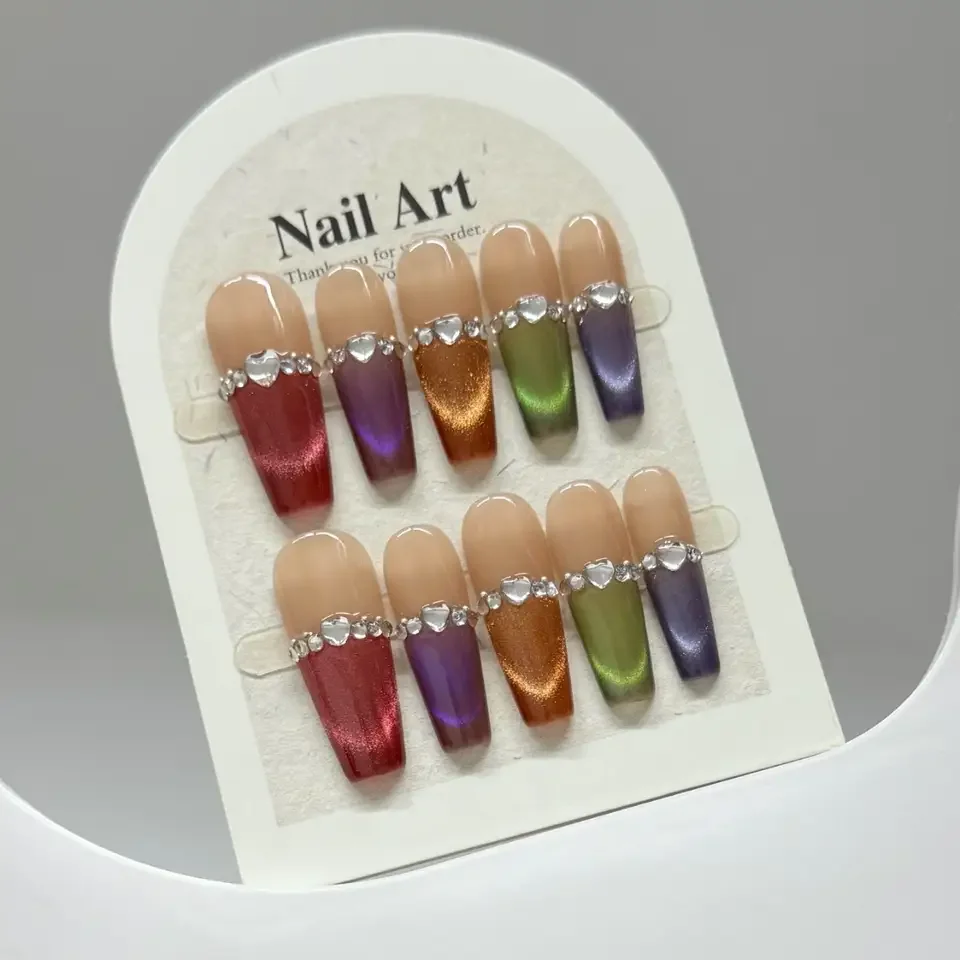 

Pure Hand-Wearing Armor Advanced Light Luxury Dopamine Gradient Cat's Eye Small Diamond French Pure Ins Nail Wearing 66