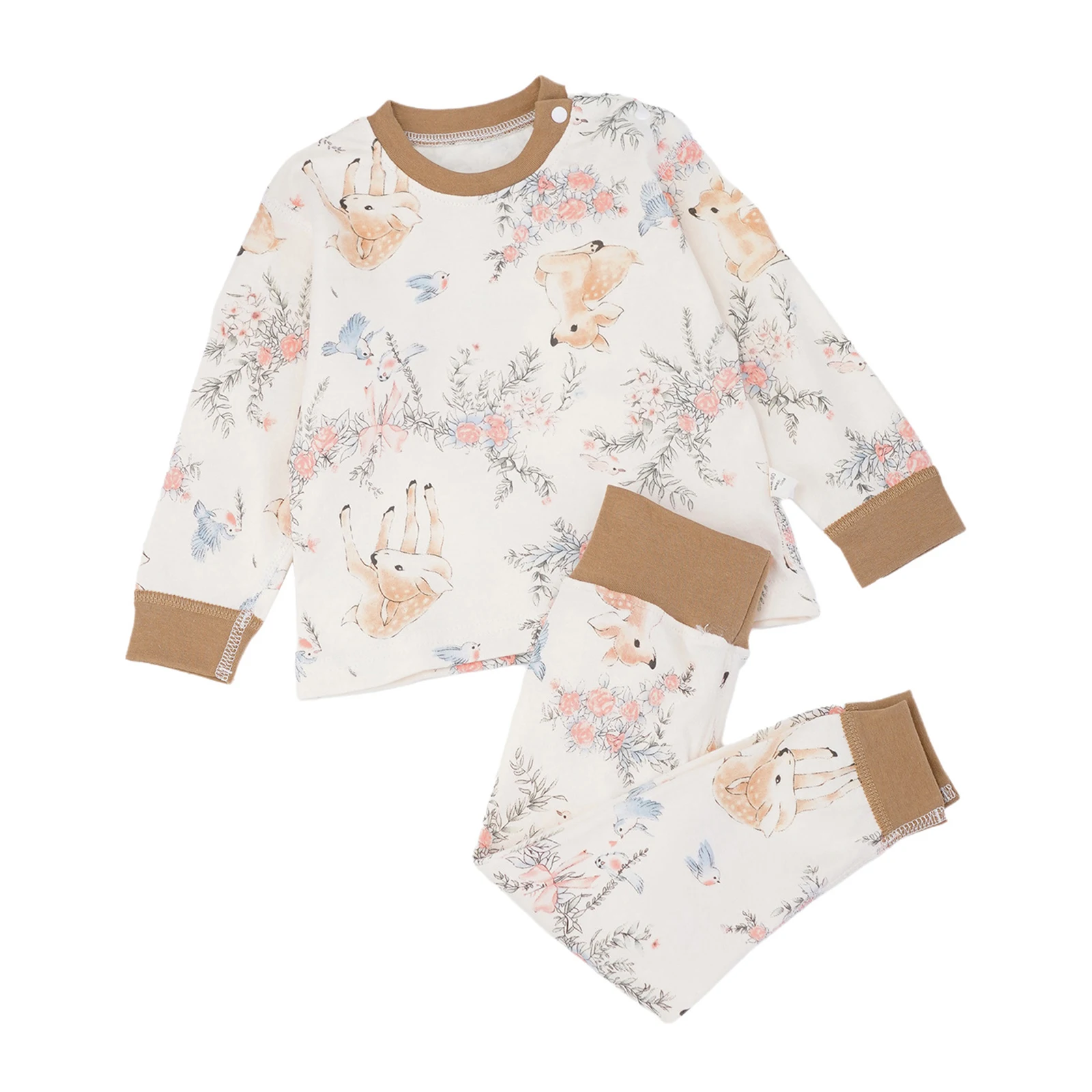 Toddler Baby Winter Pajama Set Homewear Cotton Thermal Underwear Sleepwear Loungewear Long Sleeve Printed Top with Pants Set