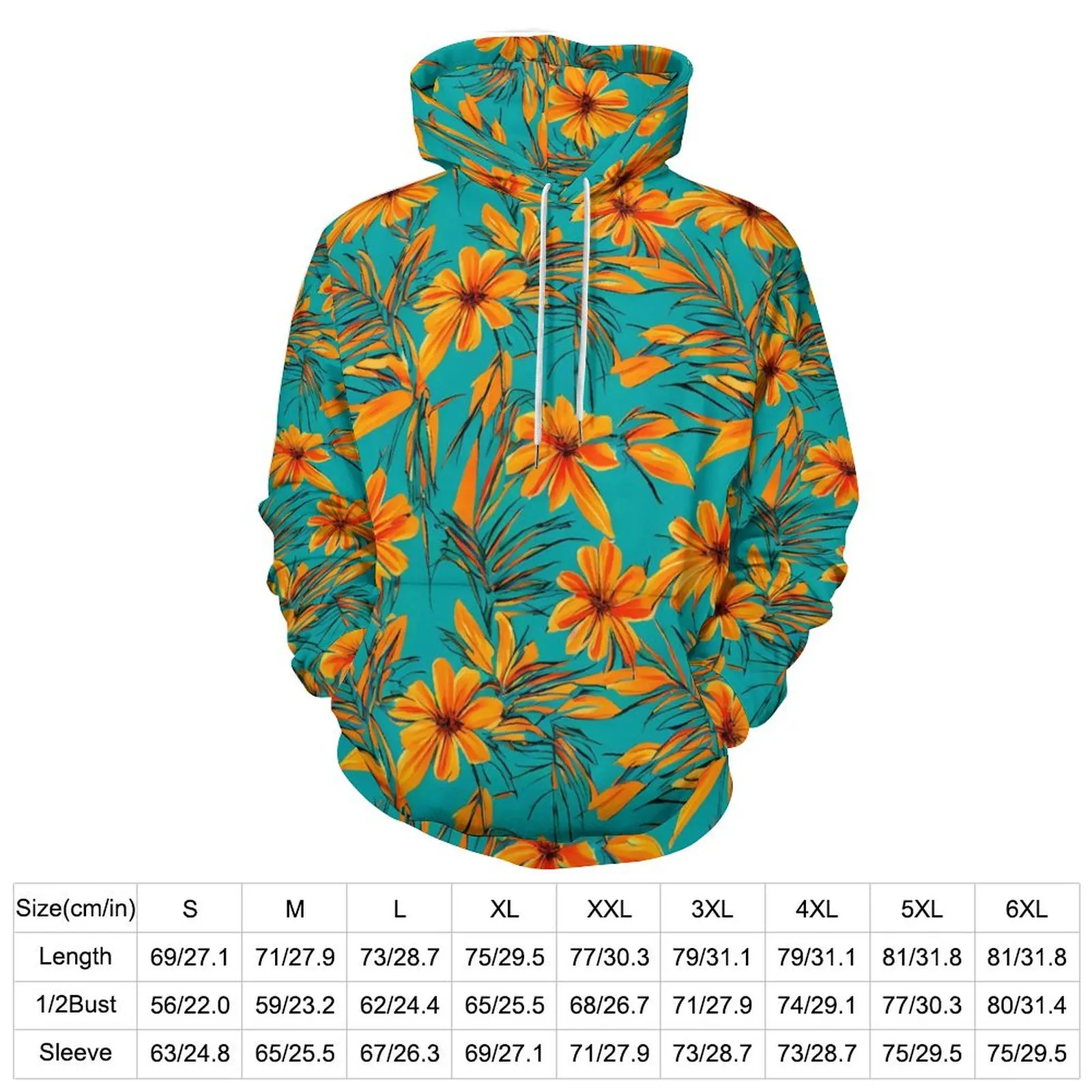 Tropical Floral Casual Hoodies Long Sleeve Orange Flowers Harajuku Hoodie Spring Classic Printed Oversized Clothes