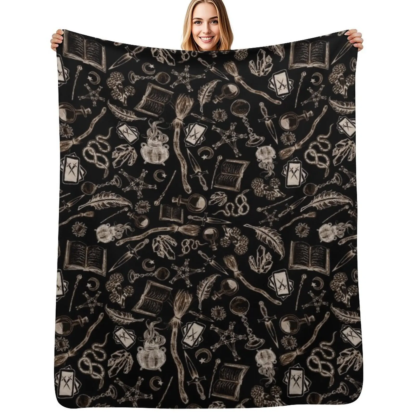 Modern Witches Altar in Black and Gold Throw Blanket Furry Luxury Designer Polar Hairys funny gift Blankets